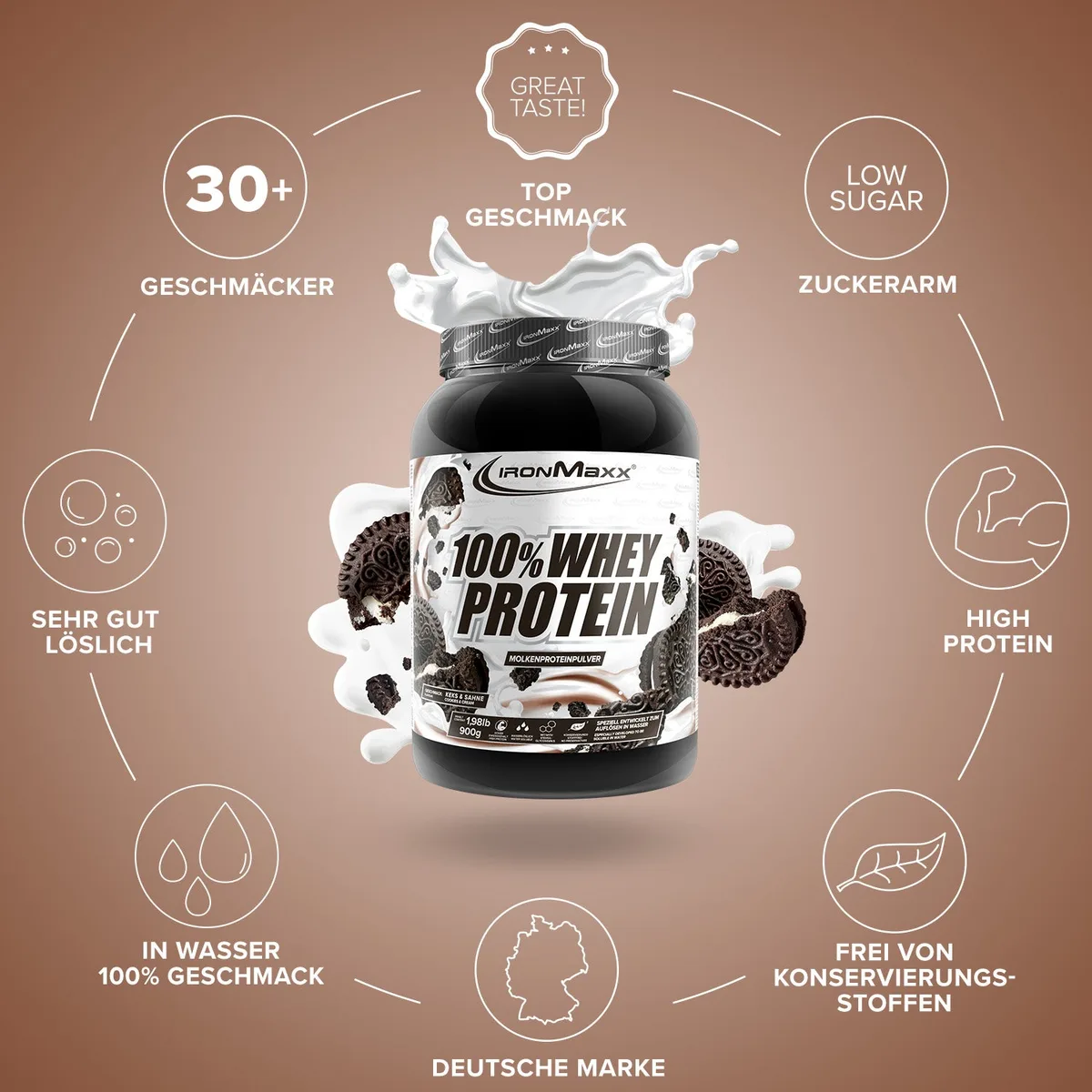100% Whey Protein (900g) - Cookies and Cream – Bild 5