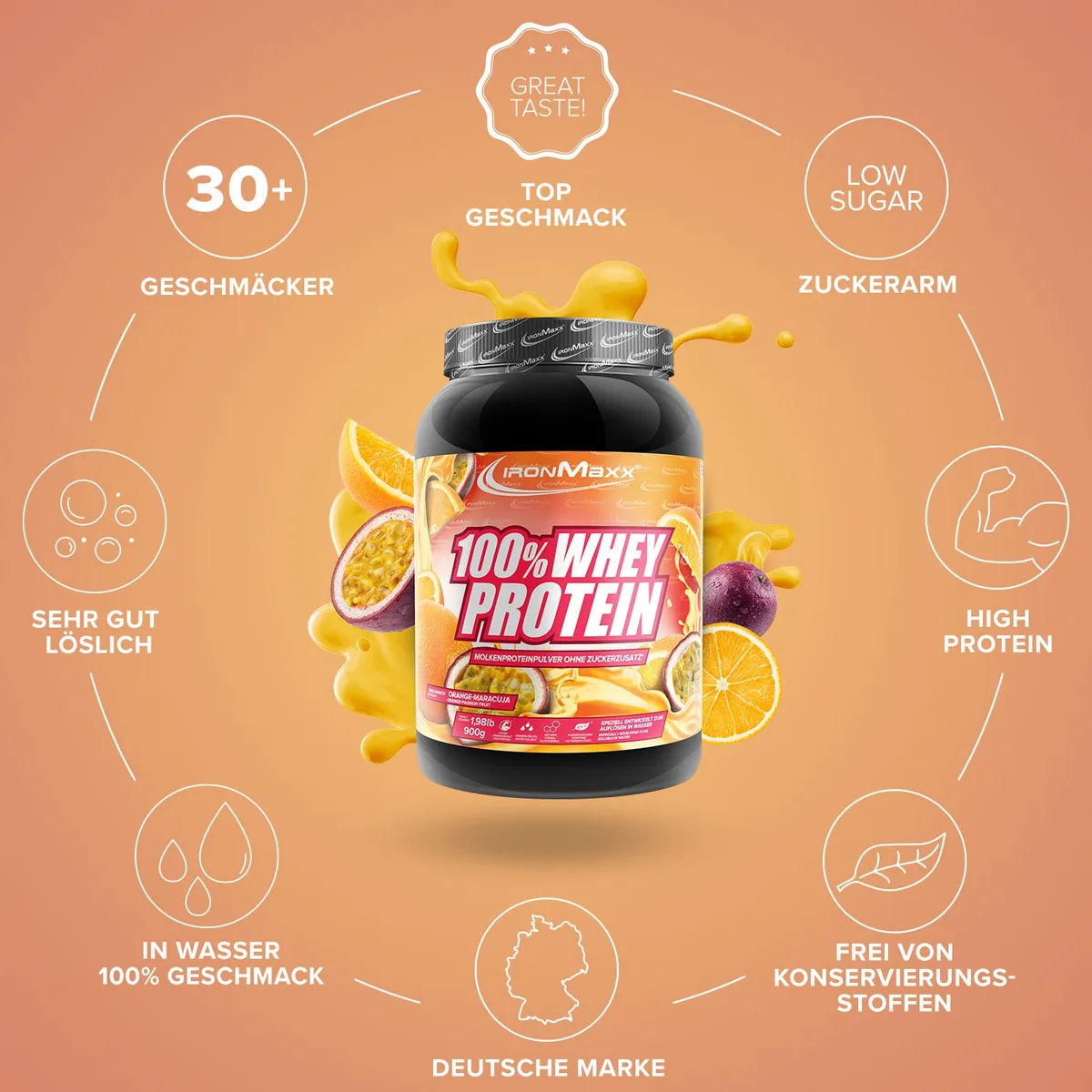100% Whey Protein (900g) - Orange Maracuja – Bild 5