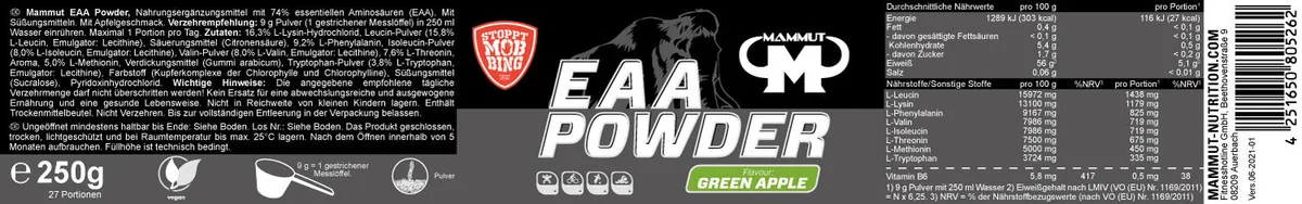 EAA Powder Green Apple (250g) – Bild 2