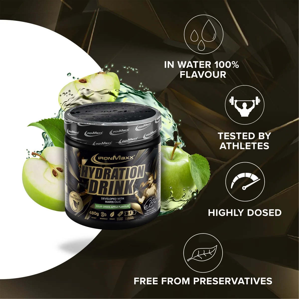 Hydration Drink Pulver Marin Čilić (480g) - Sour Green Apple – Bild 3