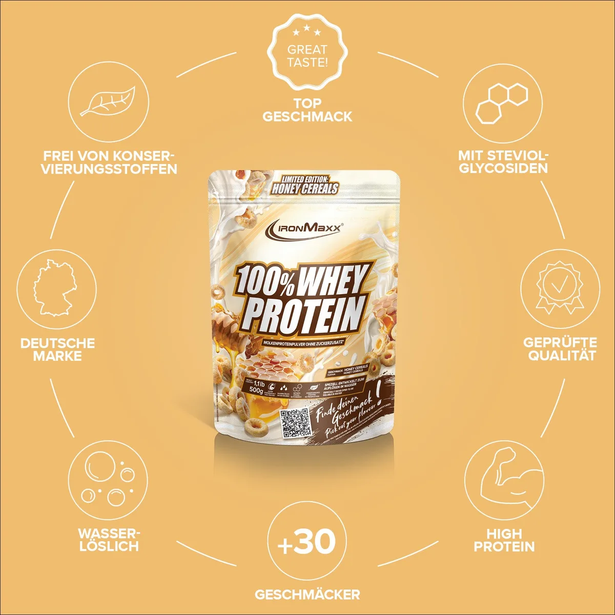 100% Whey Protein (500g) - Honey Cereal – Bild 5