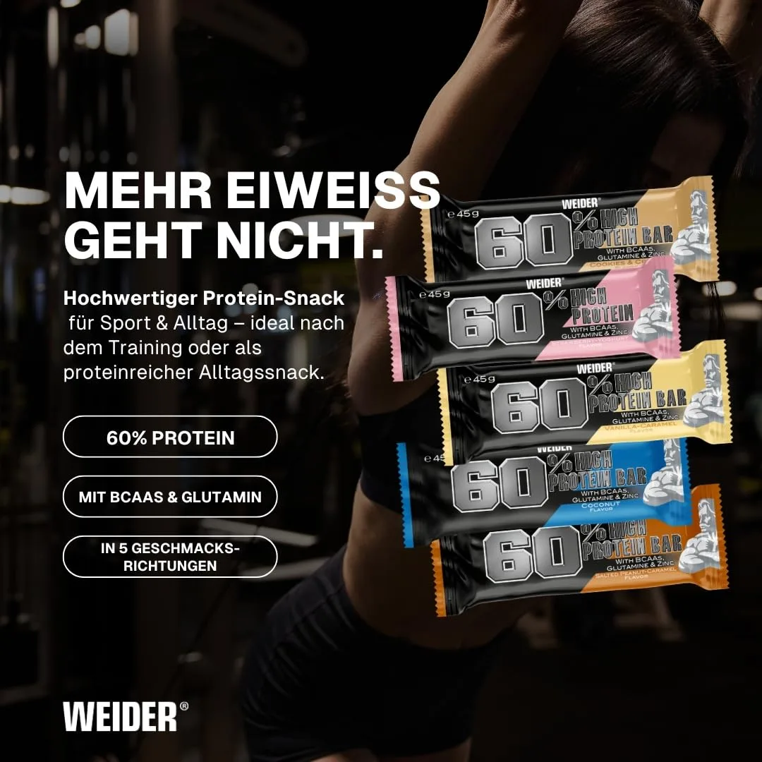 Weider 60% Proteinriegel - Hochproteinhaltiger Riegel mit 27g Protein, wenig Zucker, BCAAs & Zink - Ideal für Muskelwachstum - 24er Pack - Cookies & Cream – Bild 2