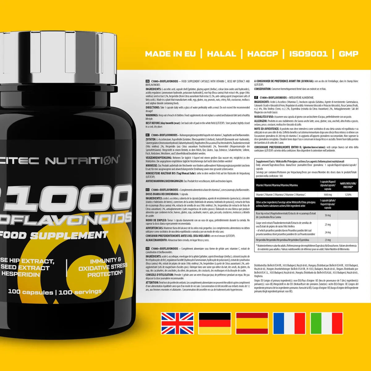 Scitec Nutrition C 1000 + Bioflavonoids, Nahrungsergänzungsmittel Kapseln mit Vitamin C, Hagebutte und Bioflavonoiden, 100 Kapseln – Bild 5