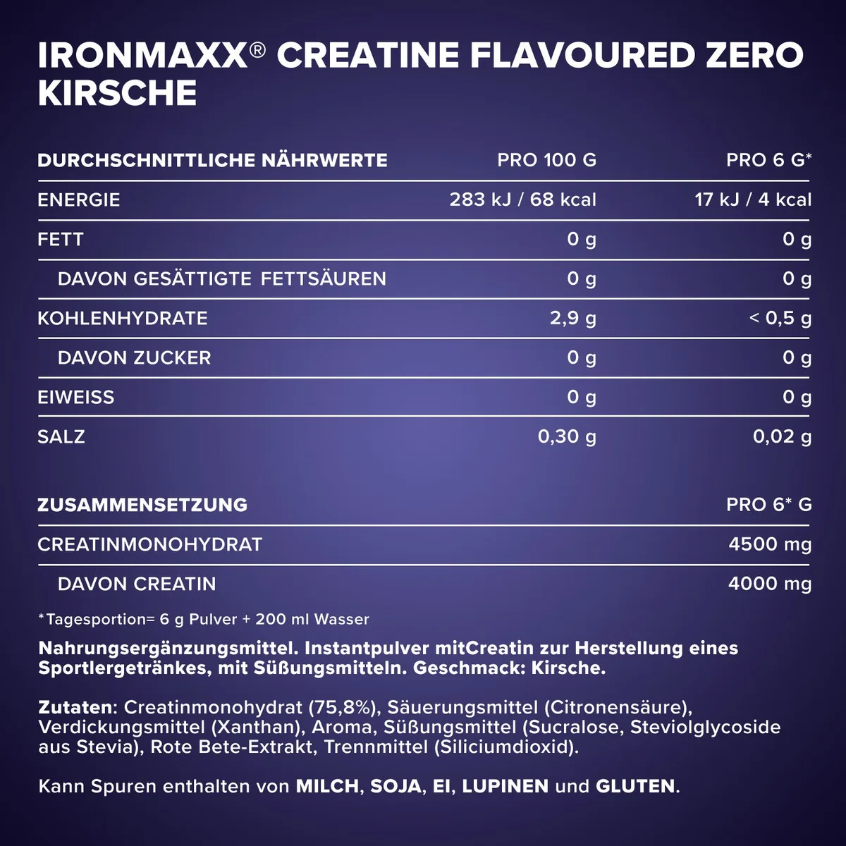 Creatine Flavoured Zero (500g) - Kirsche – Bild 6