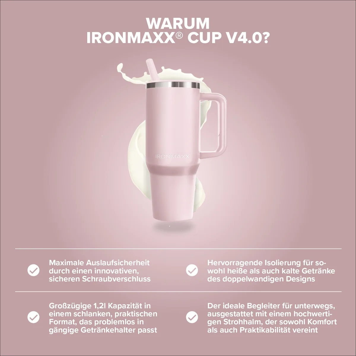 IronMaxx Cup V4.0 (1200ml) - Rose – Bild 2