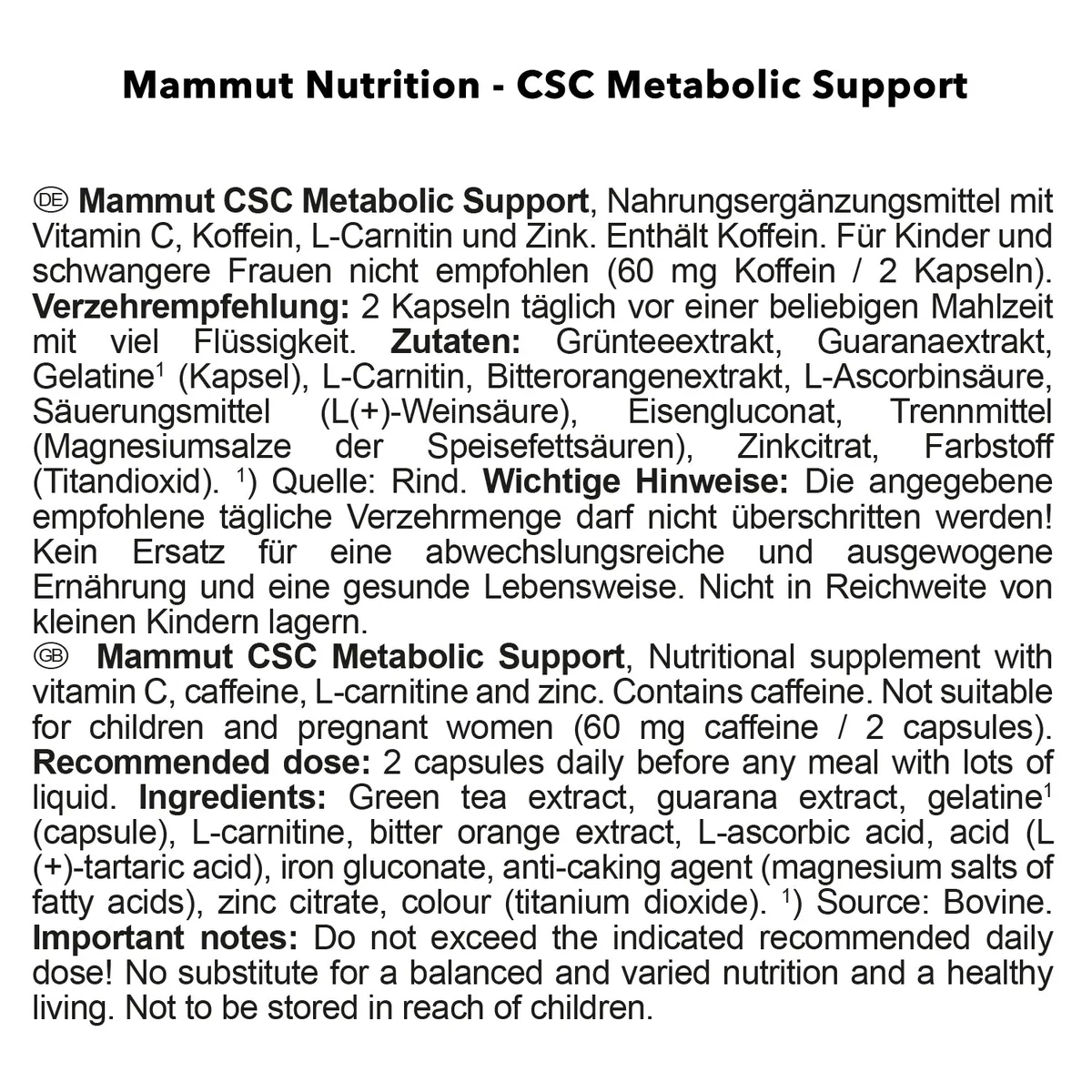 CSC Metabolic Support (150 Kapseln) – Bild 4