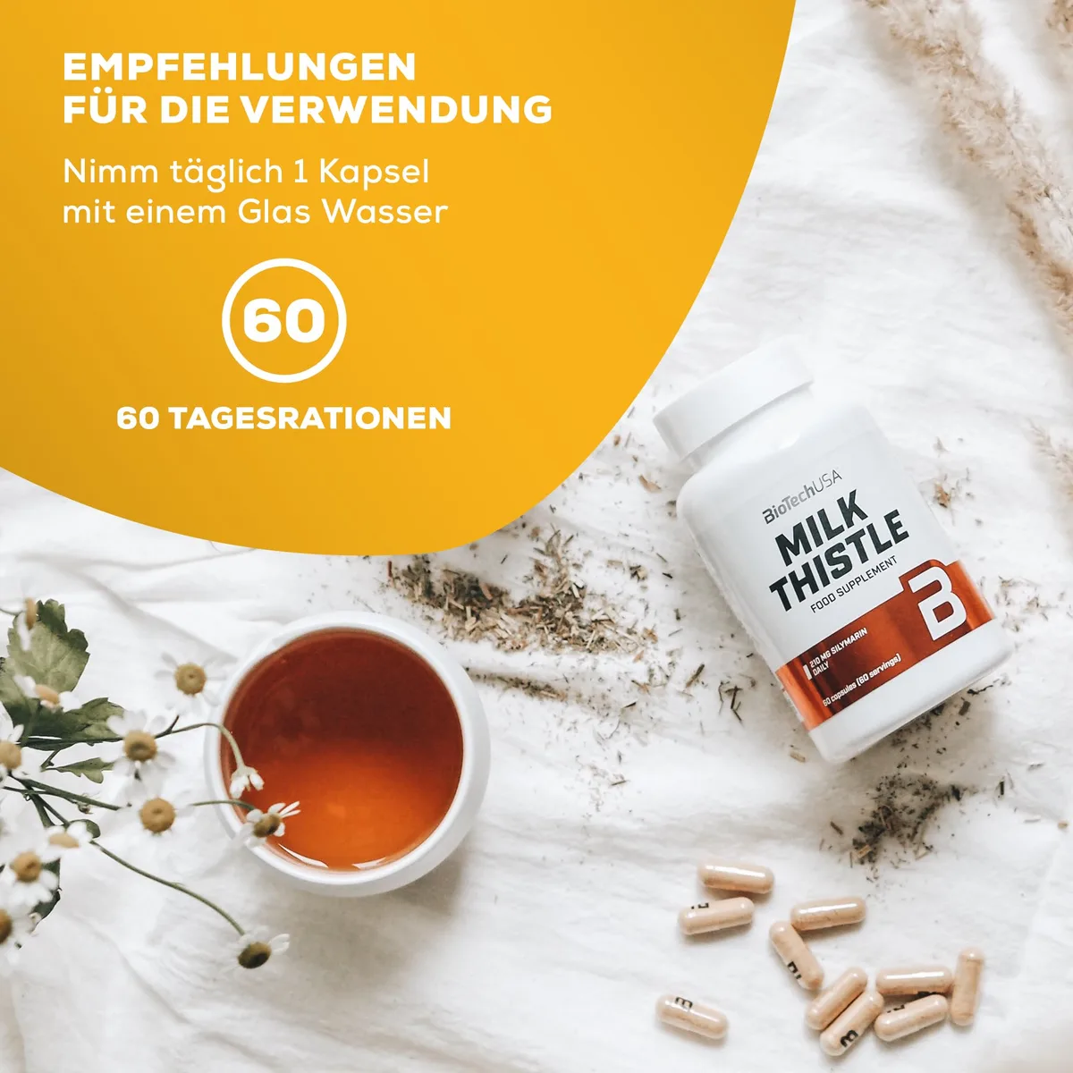 BioTechUSA Milk Thistle Nahrungsergänzungskapsel mit Mariendistel-Extrakt, 60 Kapseln – Bild 3
