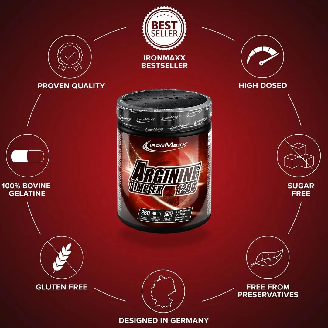 IronMaxx Arginine Simplex 1200-260 Kapseln | Hochdosierte L-Arginin Kapseln | Nahrungsergänzung für Sportler | Ohne Zucker & glutenfrei – Bild 5