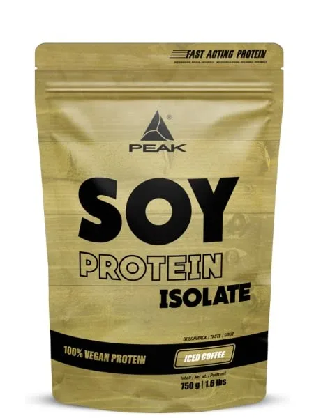 PEAK Soja Protein Isolat - 750g Geschmack Iced Coffee I 25 Portionen I Pulver I Proteinquelle: Soy, pflanzliches Eiweiß I GMO - free I hoher EAA Gehalt I Muskelaufbau I glutenfrei