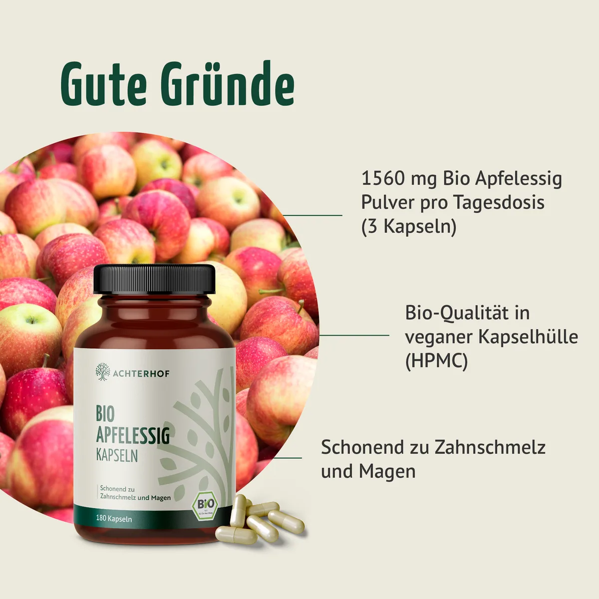 Bio Apfelessig Kapseln (180 Kapseln) – Bild 2