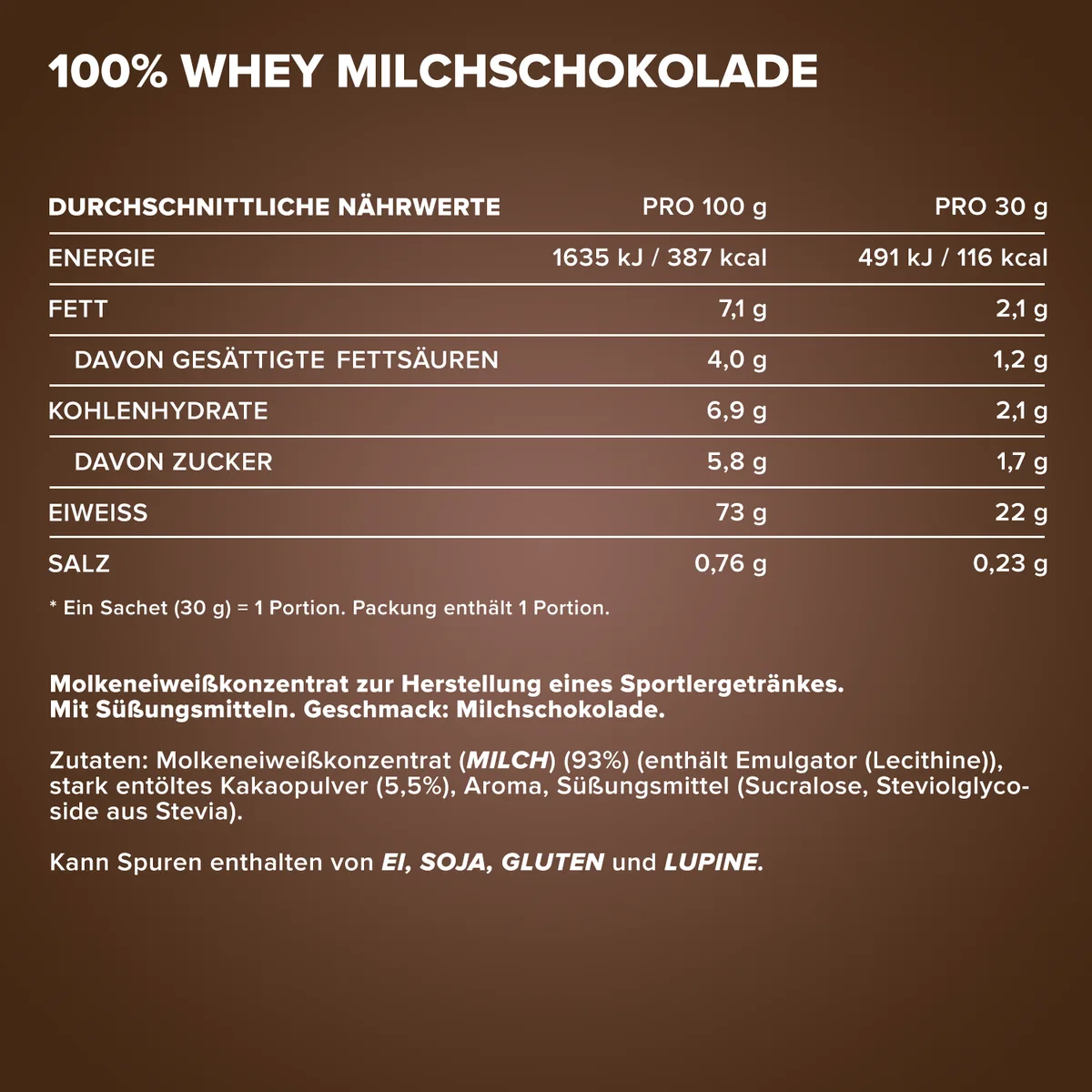 100% Whey Protein (30g) - Milchschokolade – Bild 4
