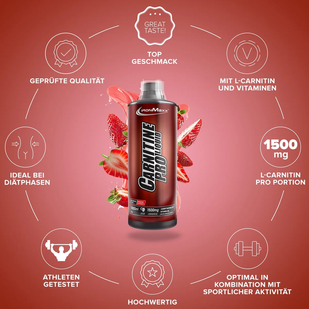 Carnitine Pro Liquid (1000ml) - Erdbeere – Bild 7