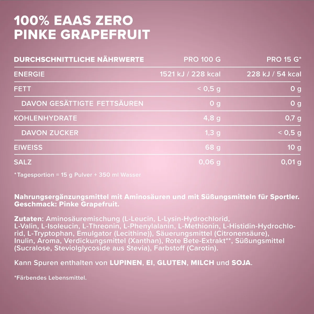 100% EAAs Zero (500g) - Pink Grapefruit – Bild 4