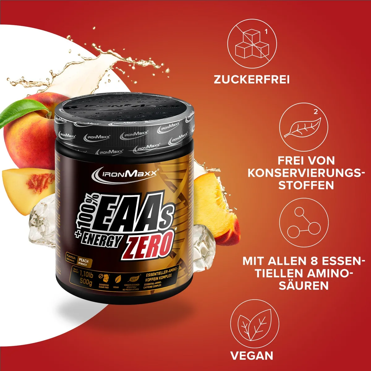 EAAs + Energy ZERO (500g) - Peach – Bild 2