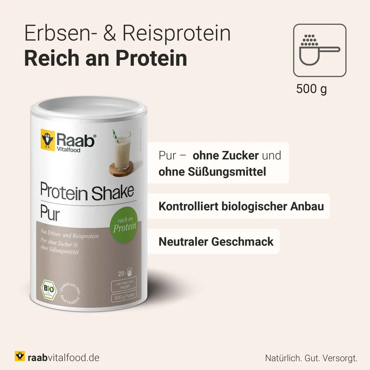Bio Protein Shake Pure (500g) – Bild 3