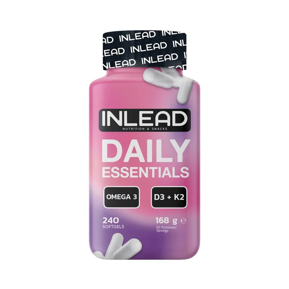 INLEAD - Daily Essentials Omega-3 mit D3 & K2 | Hochdosierte Kombination zur Unterstützung von Herz, Immunsystem und Knochen – 240 Kapseln