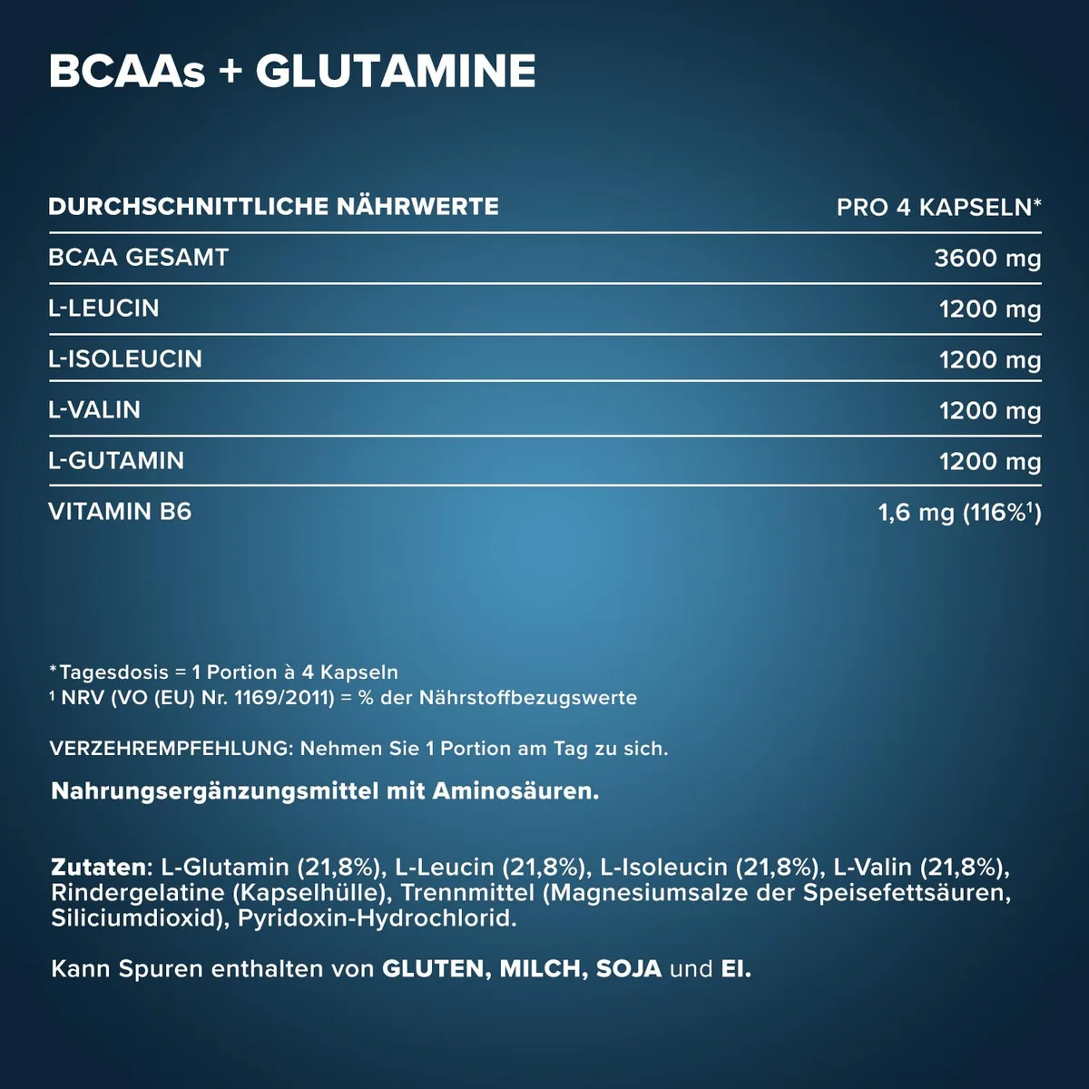 IronMaxx BCAA's + Glutamine - 1200 (260 Tricaps) | BCAA-Kapseln, zuckerfrei und frei von Konservierungsstoffen | Hochdosierte Aminosäurekapseln inklusive allen BCAAs und L-Glutamin – Bild 4