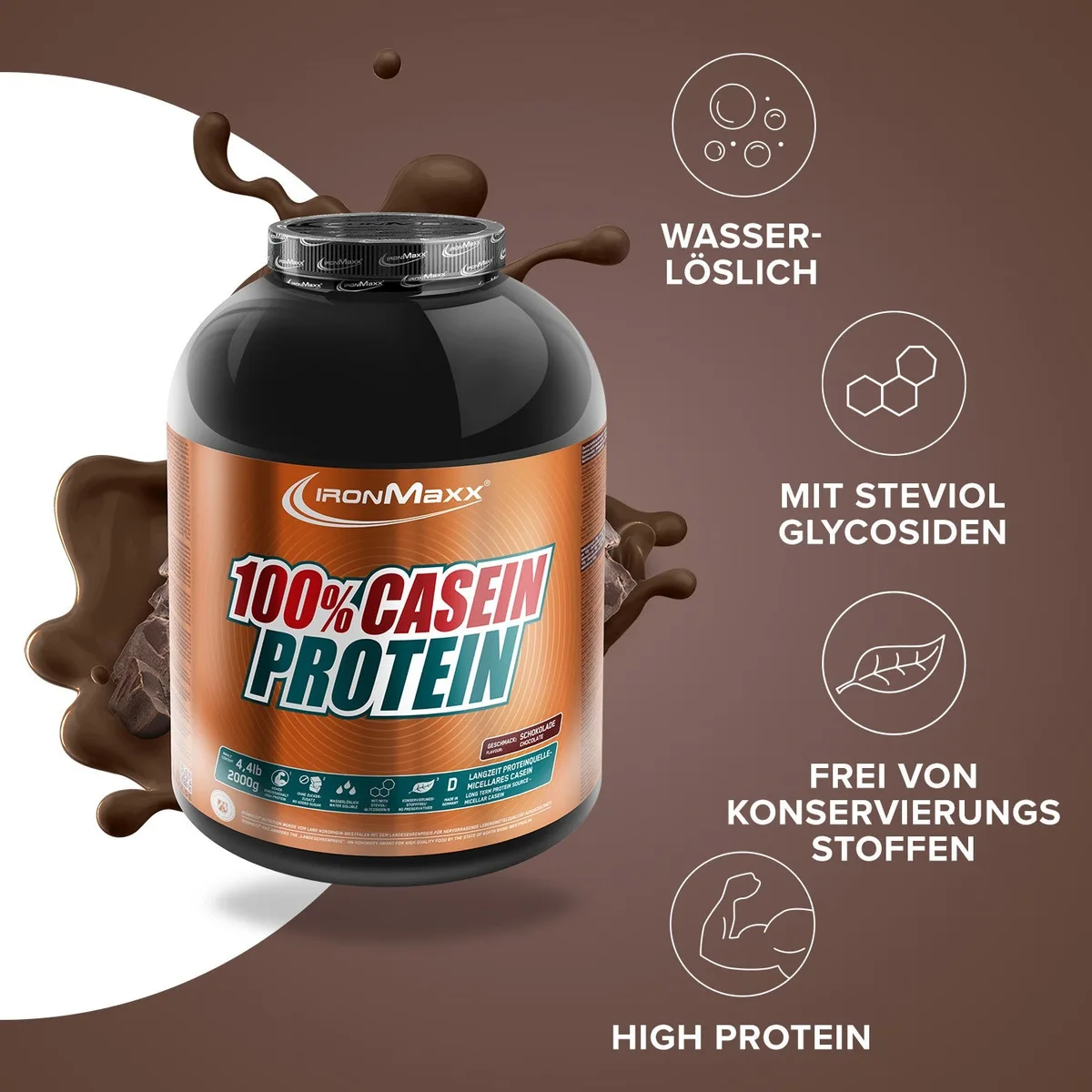 100% Casein Protein (2000g) - Schokolade – Bild 2