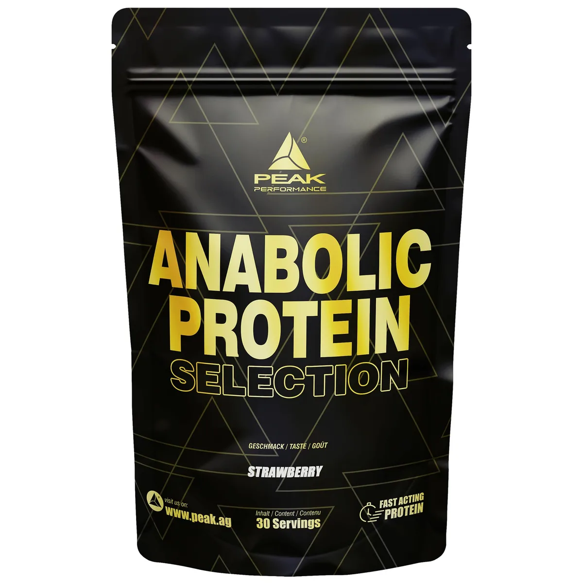 PEAK Anabolic Protein Selection - 900g Geschmack Strawberry I 30 Portionen I Mehrkomponenten Protein mit Whey Isolat, Konzentrat, Hydrolysat & Sojaprotein-Isolat I L-Leucin I Muskelaufbau