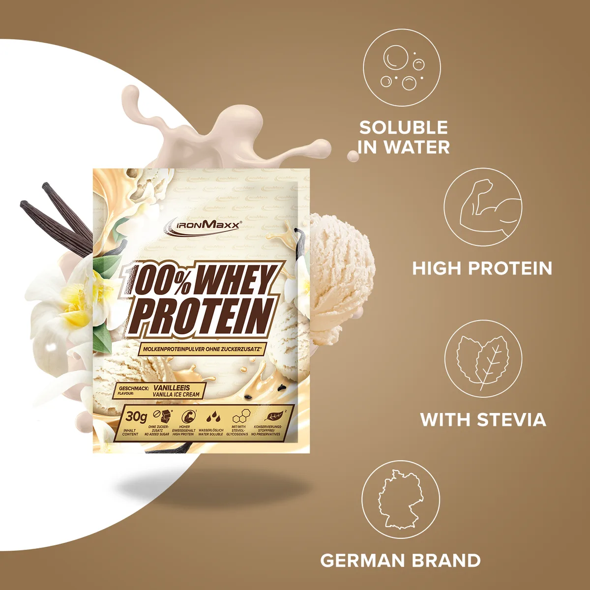 100% Whey Protein (10x30g) - Vanilla Ice Cream – Bild 7