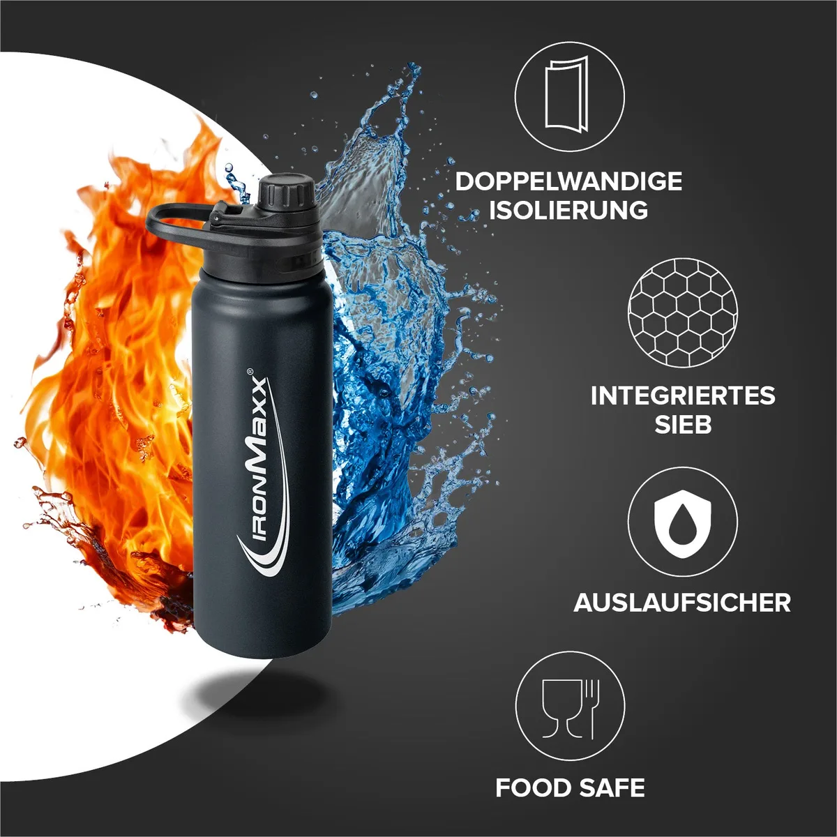 Hot & Cold Bottle Insulated Steel (800ml) - Deep Black – Bild 2
