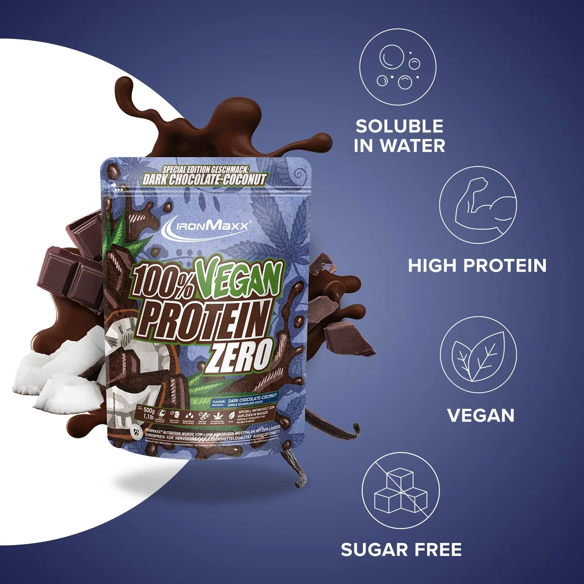 100% Vegan Protein Zero (500g) - Dark Chocolate Coconut – Bild 2