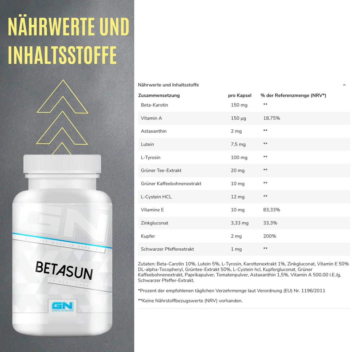 BetaSUN Bräunungskapseln – 40 mg Beta-Carotin für Haut & natürliche Ausstrahlung – Mit Lutein, Vitamin E & Pflanzenextrakten – Vegan, 30 Kapseln, Made in Germany – GN Laboratories – Bild 2