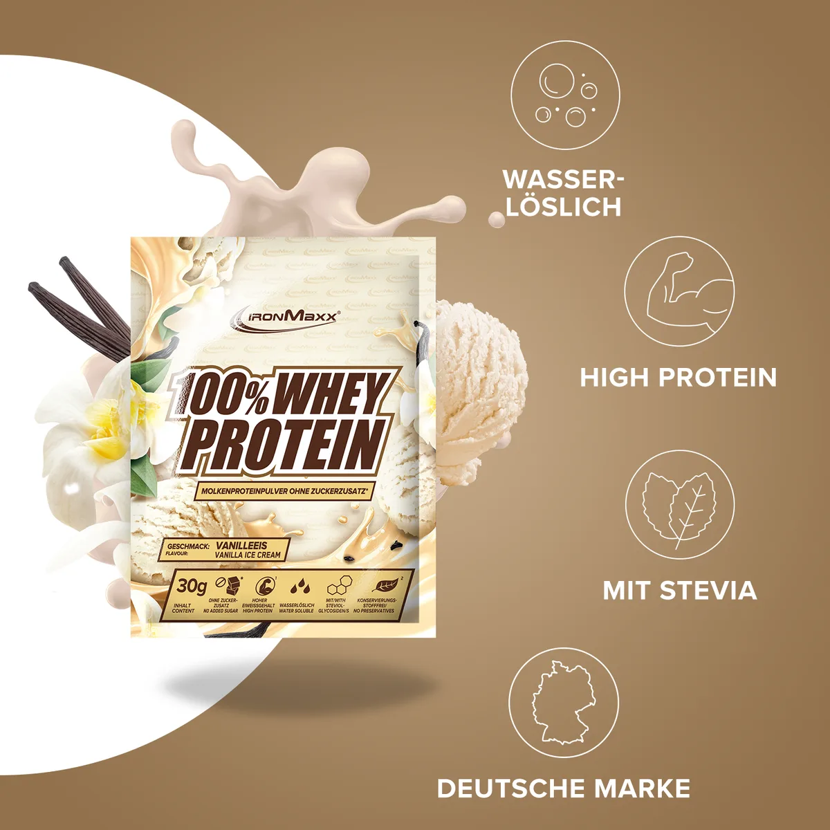 100% Whey Protein (10x30g) - Vanilla Ice Cream – Bild 2