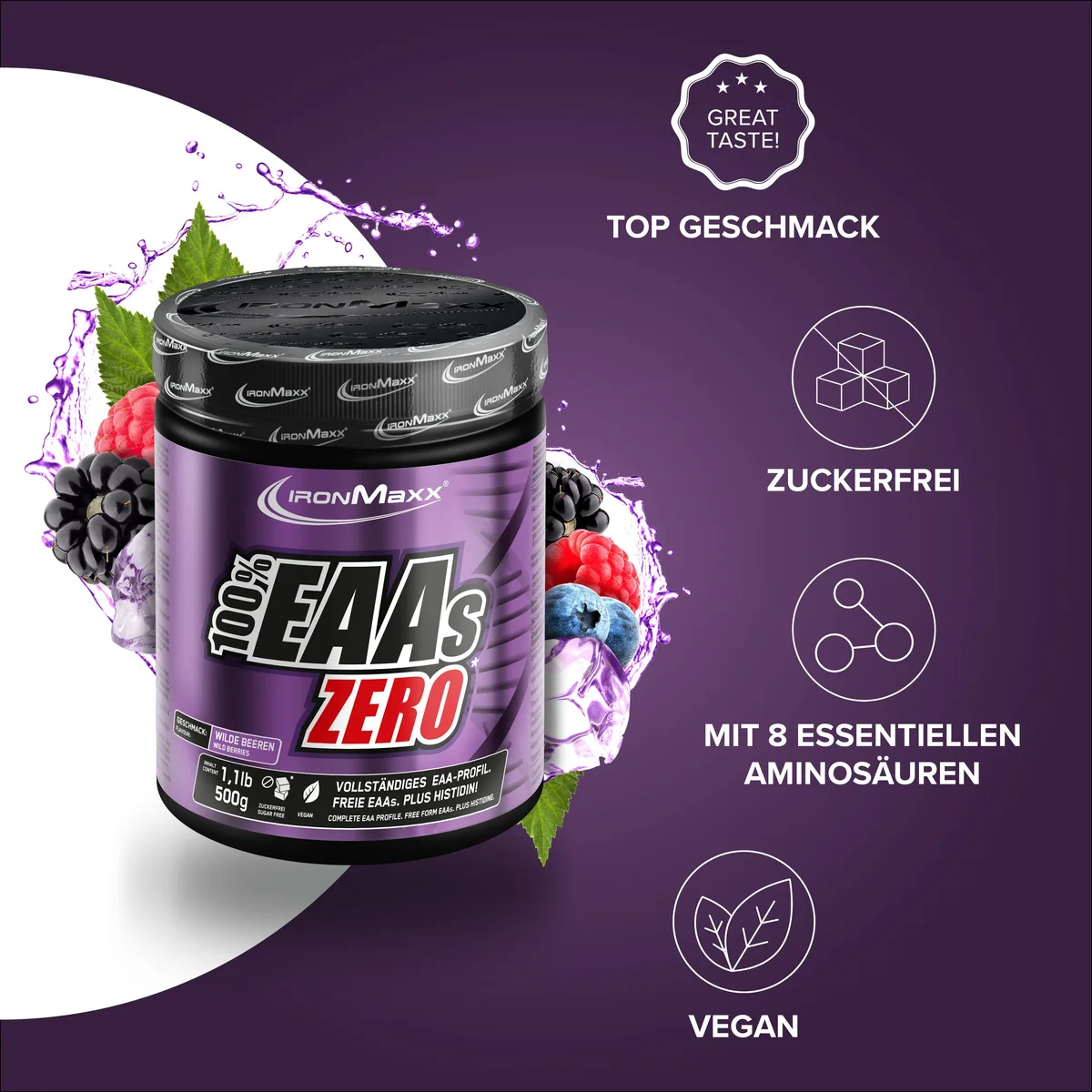 100% EAAs Zero (500g) - Wild Berries – Bild 2