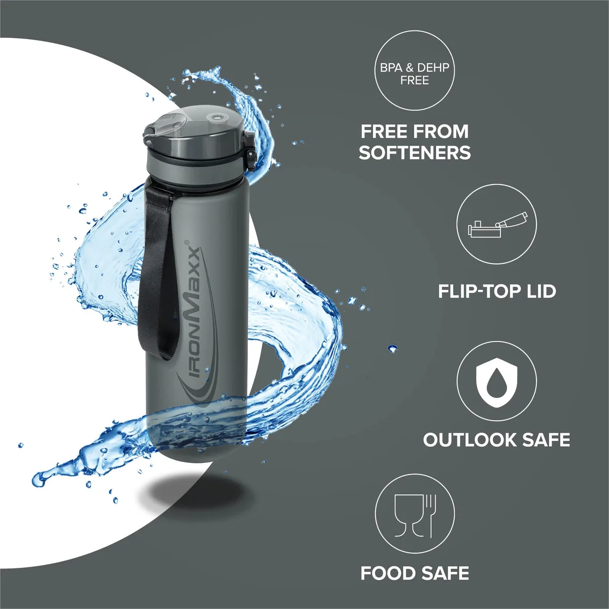 Sport Water Bottle (1000ml) - Ash Grey – Bild 7