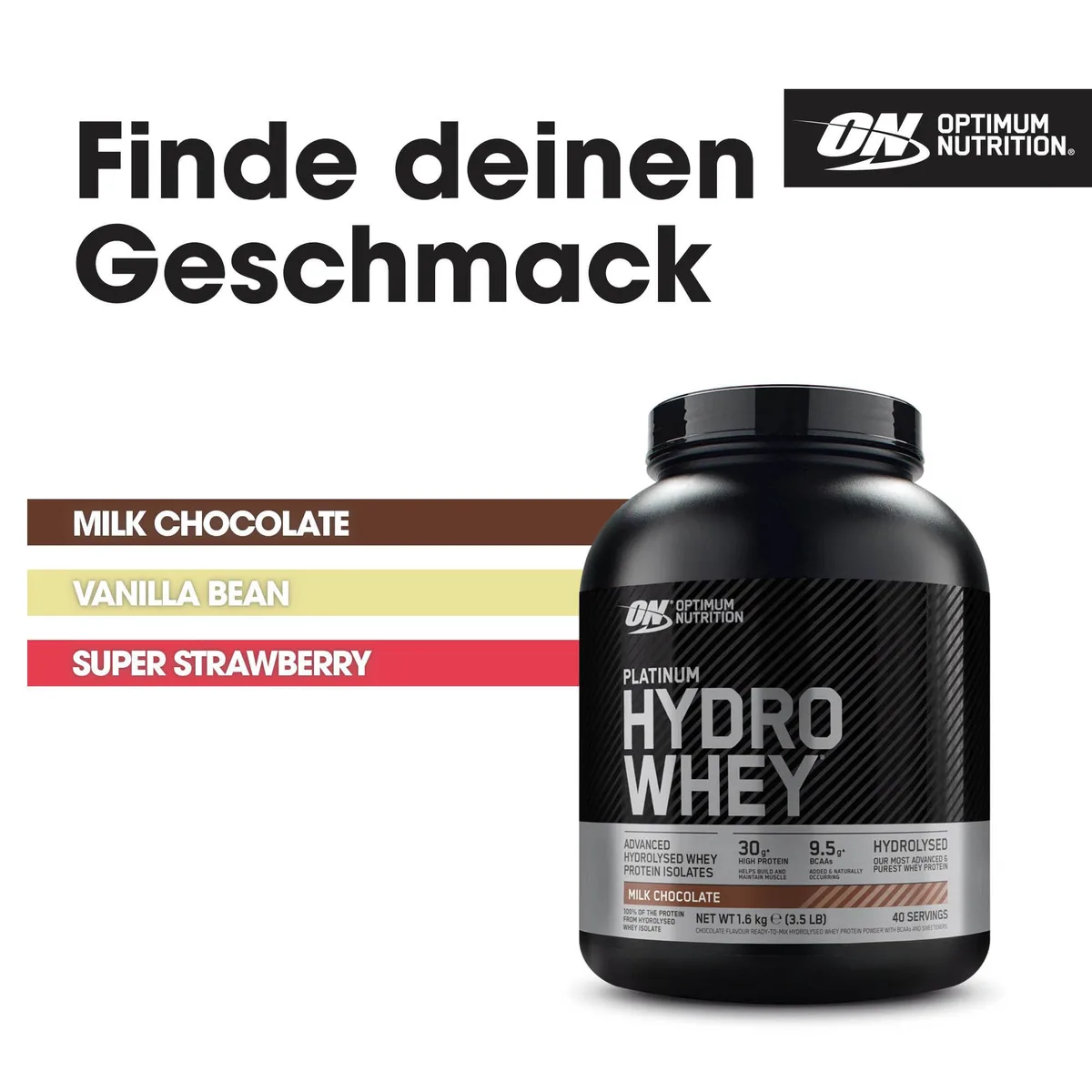 Optimum Nutrition Platinum Hydro Whey, Hydrolysiertes Molkenprotein-Isolat-Pulver mit essentiellen Aminosäuren, Glutamin und BCAA, Geschmack: Milchschokolade, 40 Portionen, 1,6 kg – Bild 5