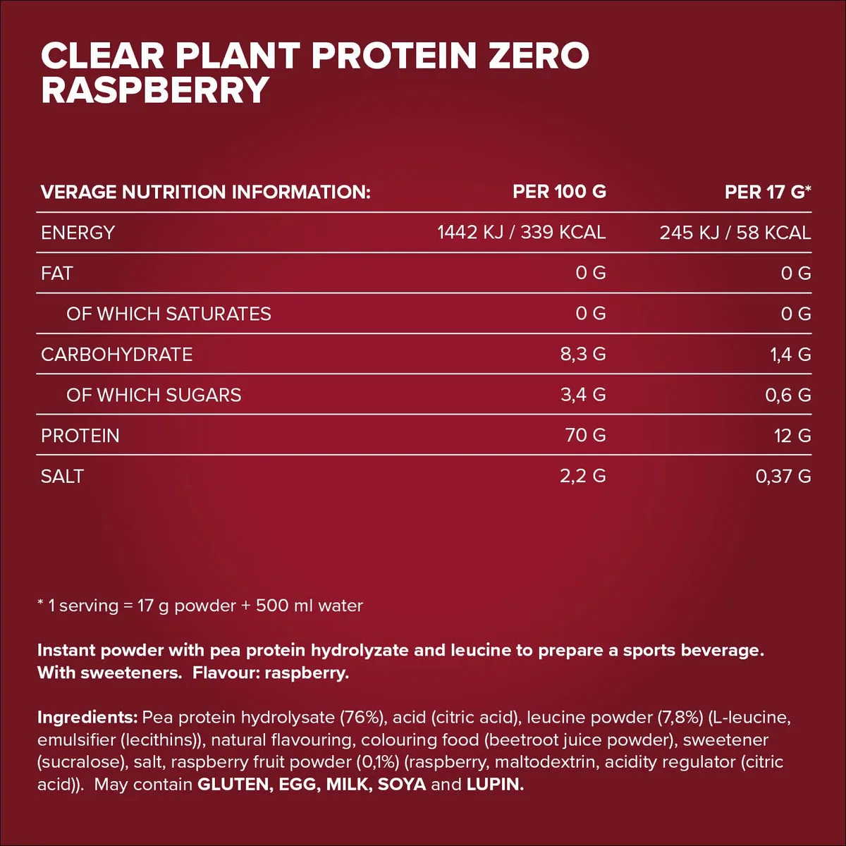 Clear Plant Protein ZERO (400g) - Raspberry – Bild 4