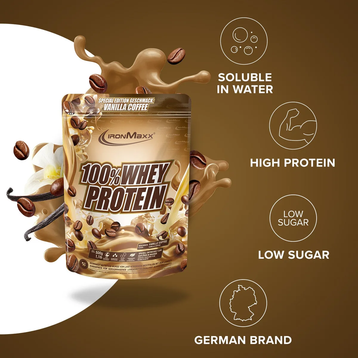 100% Whey Protein (500g) - Vanilla Coffee – Bild 2