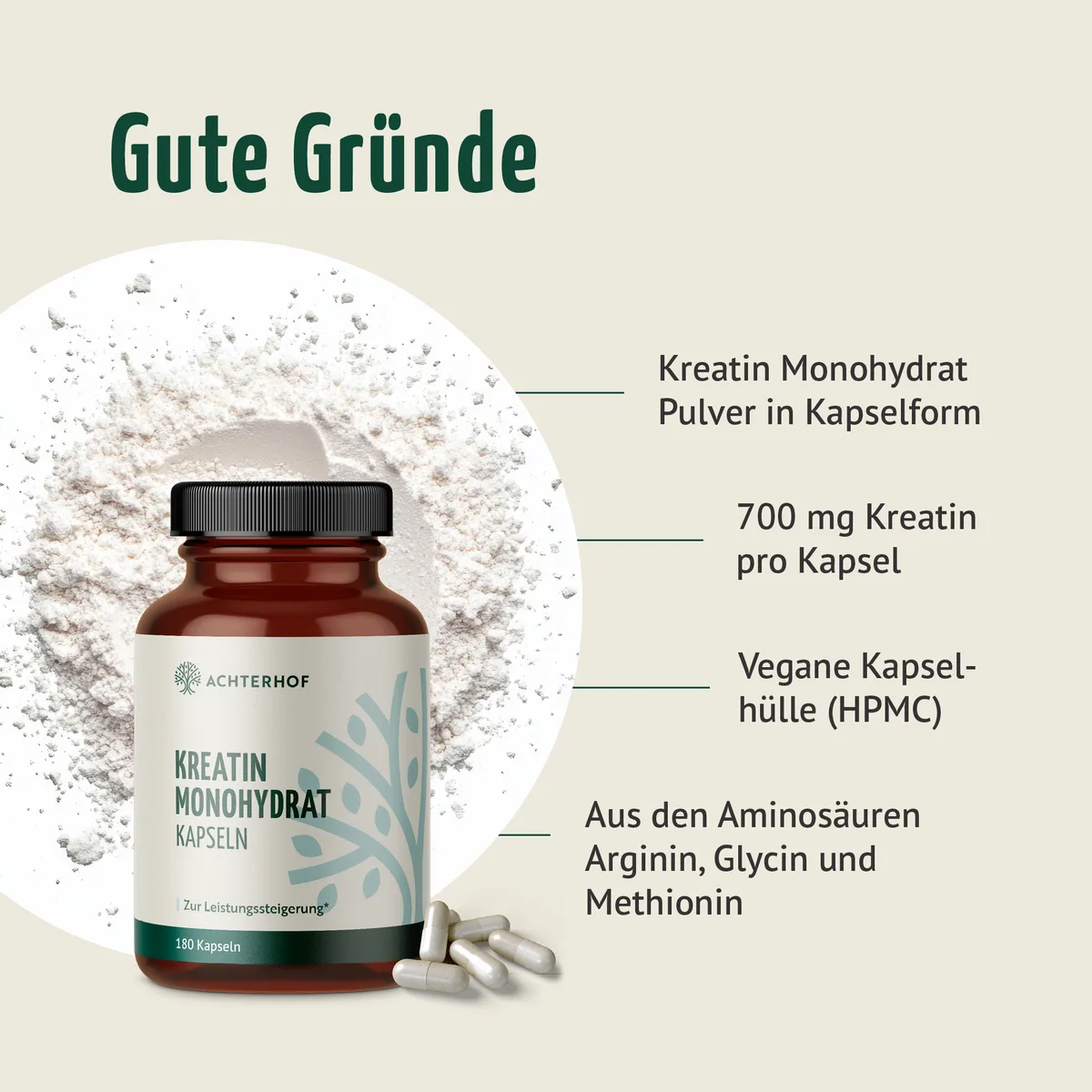 Kreatin Monohydrat Kapseln (180 Kapseln) – Bild 2
