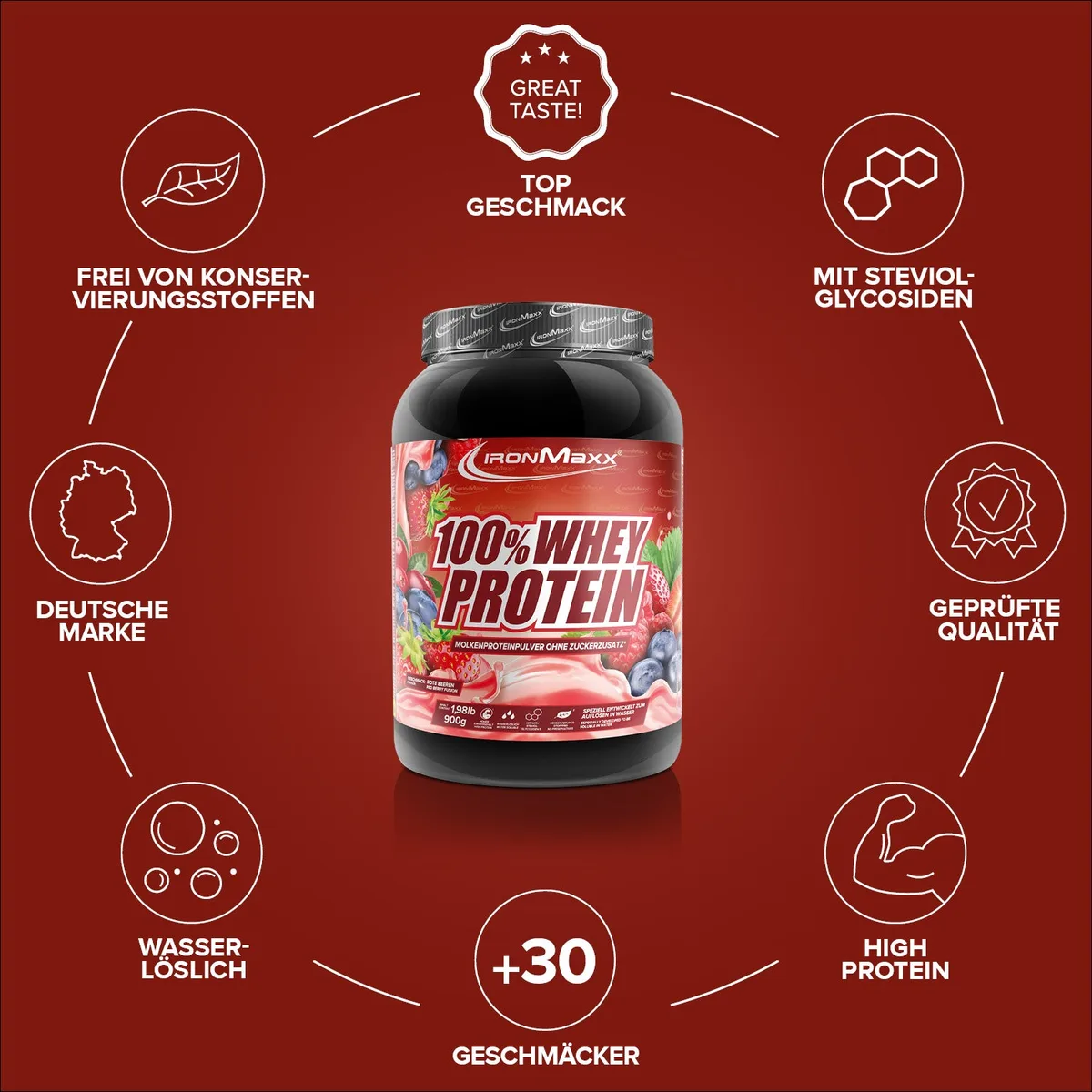 100% Whey Protein (900g) - Red Berry Fusion – Bild 5