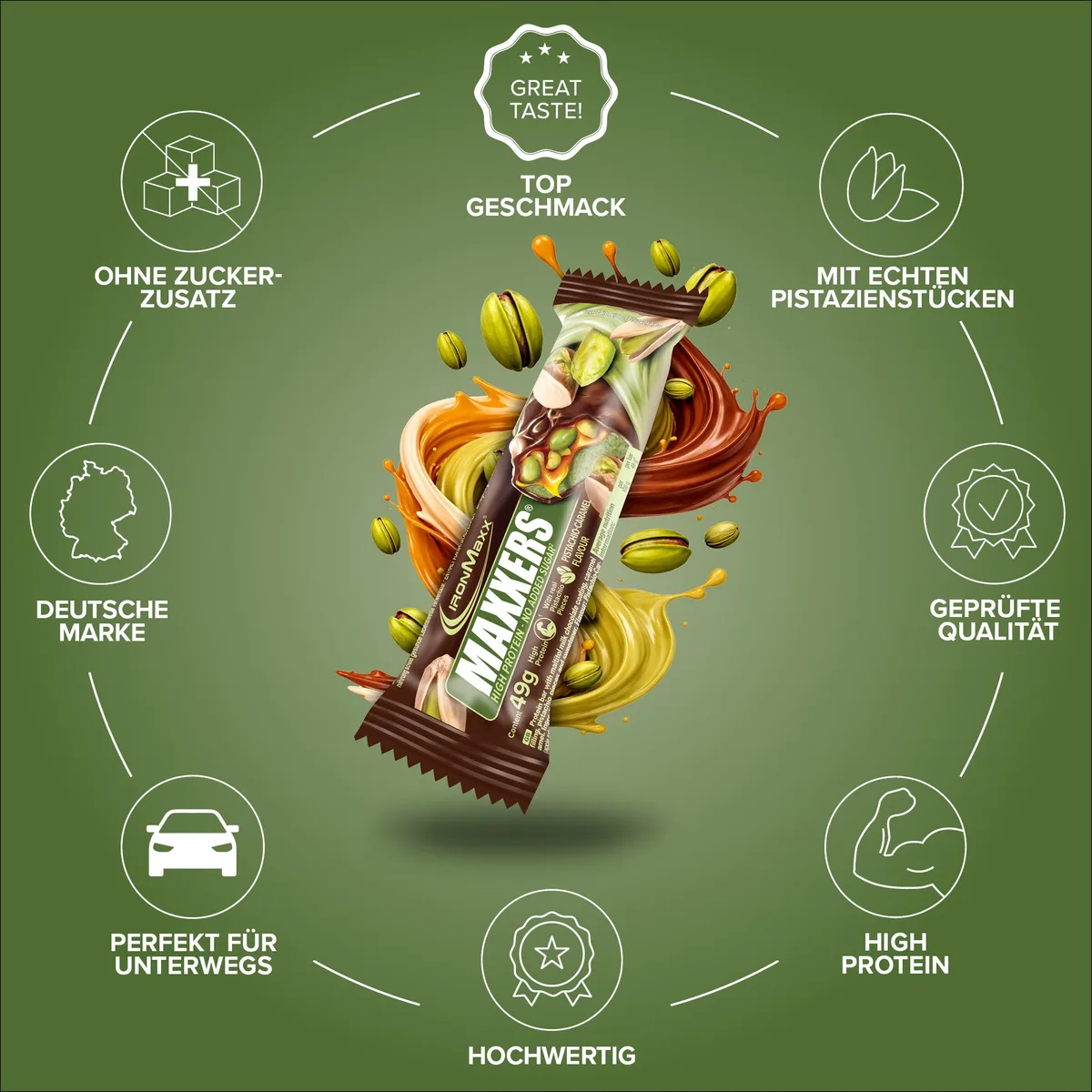 Maxxers (24x49g) - Milk Choc Pistachio Caramel – Bild 6