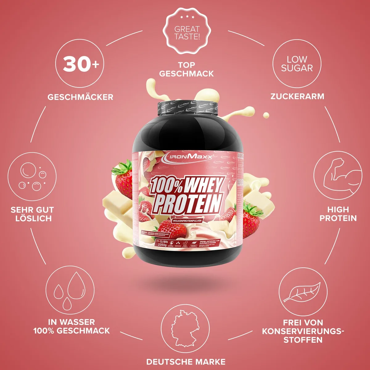 100% Whey Protein (2350g) - Weiße Schokolade-Erdbeere – Bild 5