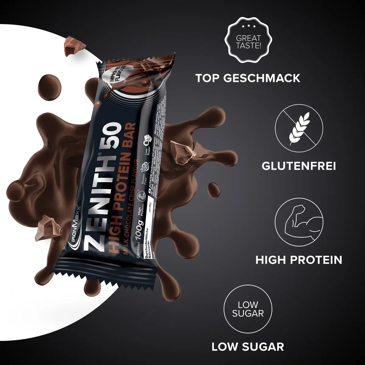 ZENITH® 50 Protein Riegel (100g) - Schokolade Crisp – Bild 2