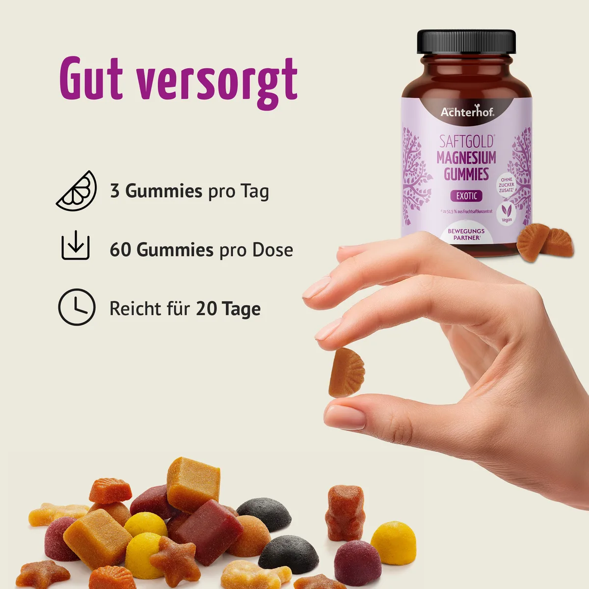 Saftgold Magnesium Gummies Exotische Früchte (60 Stück) – Bild 6