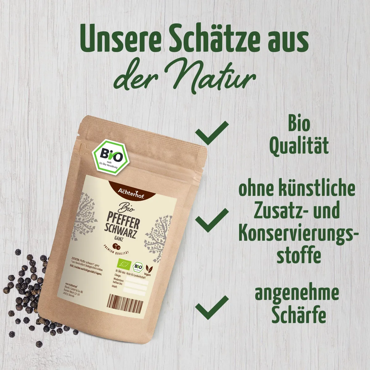 Pfeffer schwarz ganz Bio (250g) – Bild 3