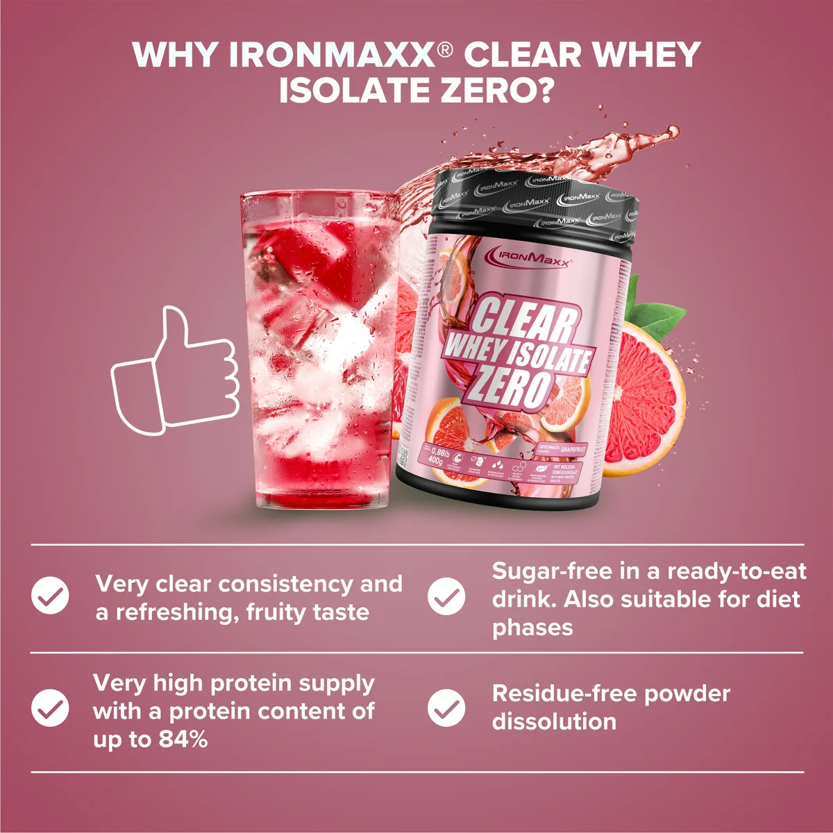 Clear Whey Isolate ZERO (400g) - Grapefruit – Bild 3