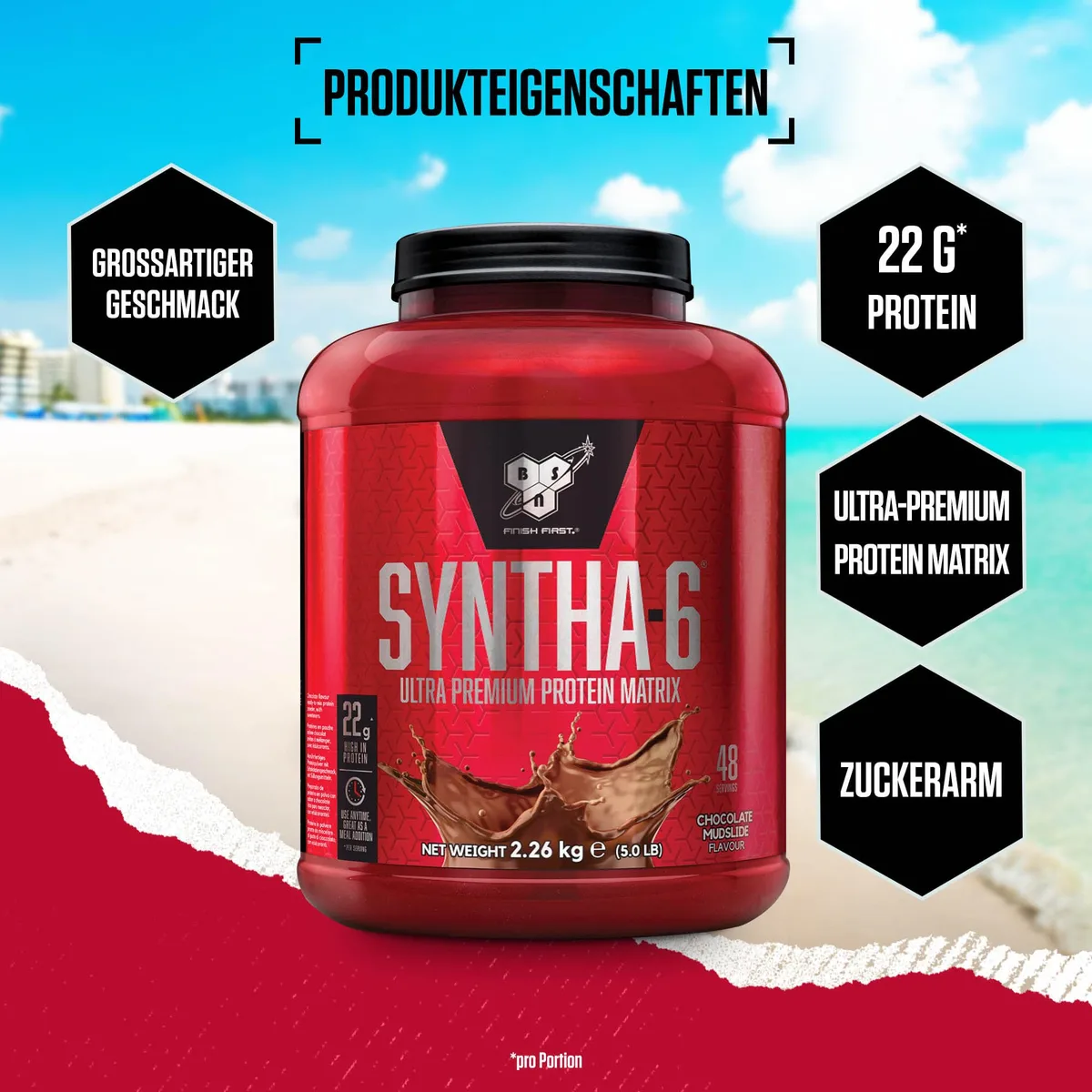 BSN Syntha 6 Ultra-Premium-Protein-Pulver für Muskelwachstum und -reparatur, zuckerarm und proteinreich, Geschmacksrichtung Chocolate Mudslide, 48 Portionen, 2,26 kg – Bild 2