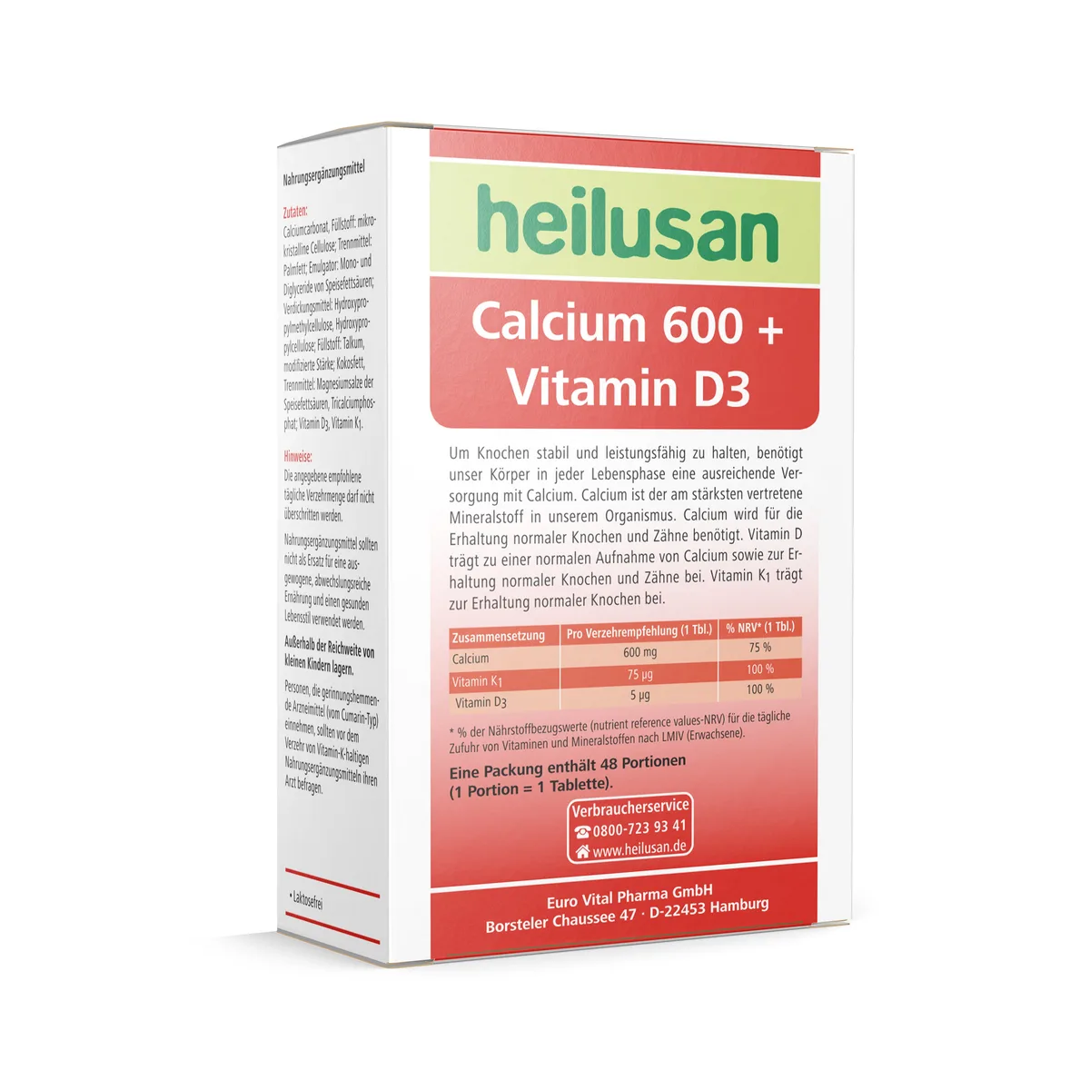 Heilusan Calcium 600 + Vitamin D3 (48 Tabletten) – Bild 2