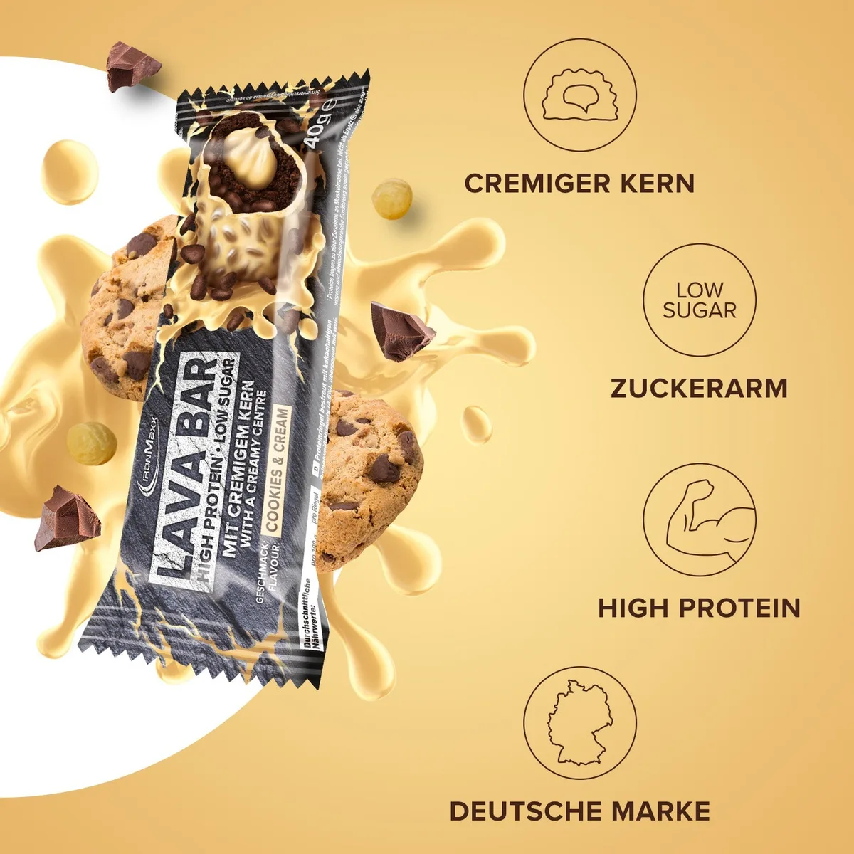 Lava Bar Protein Riegel (18x40g) - Cookies and Cream – Bild 8