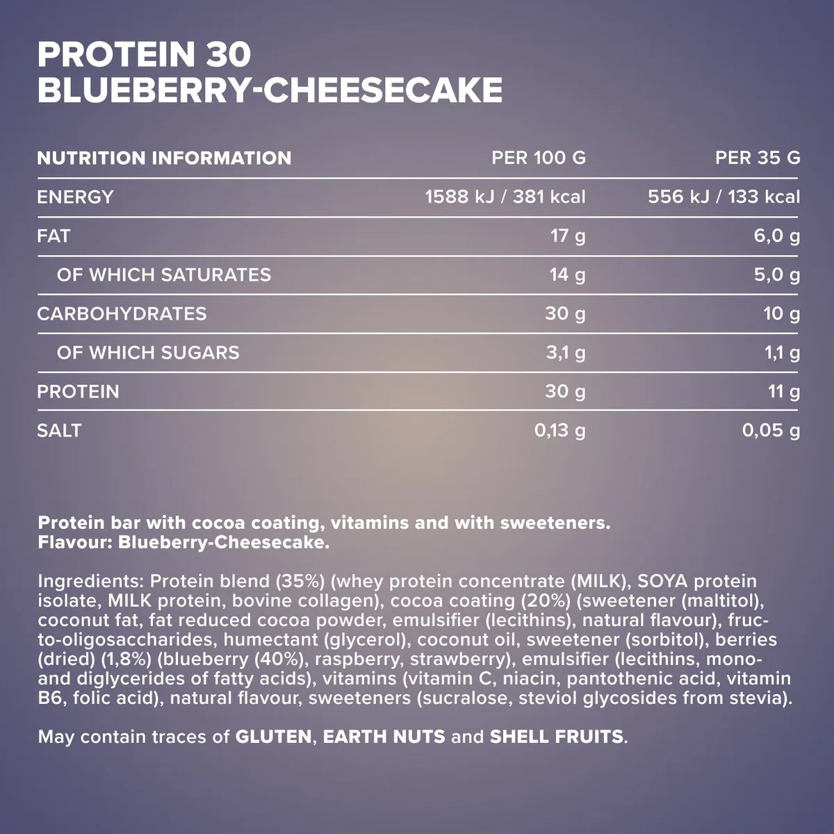 Protein 30 Protein Riegel (24x35g) - Blueberry Cheesecake – Bild 5