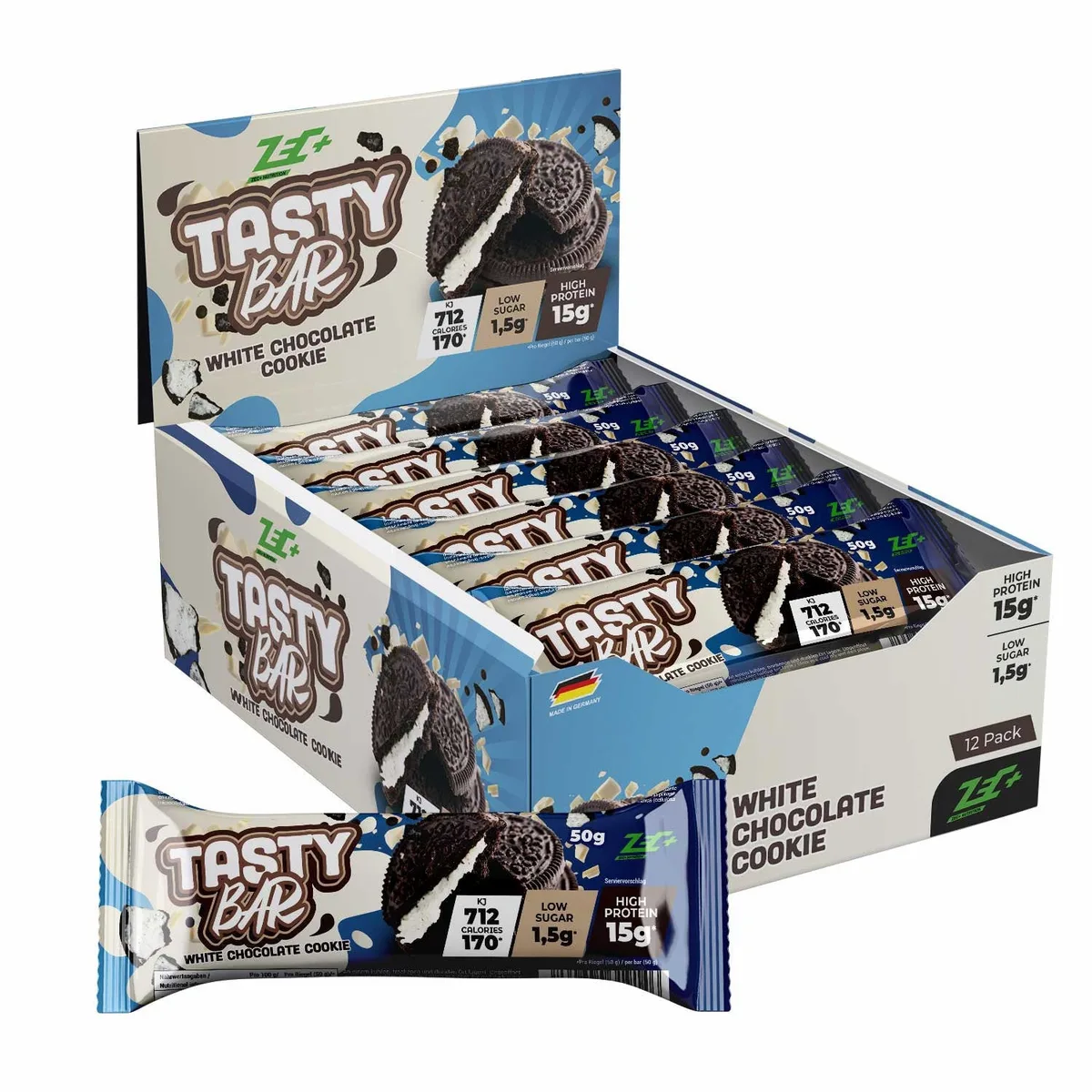 ZEC+ TASTY BAR, 50g White Chocolate Cookie / 12er Box – Bild 3