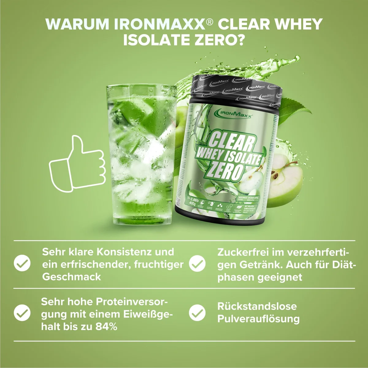 Clear Whey Isolate ZERO (400g) - Green Apple – Bild 8