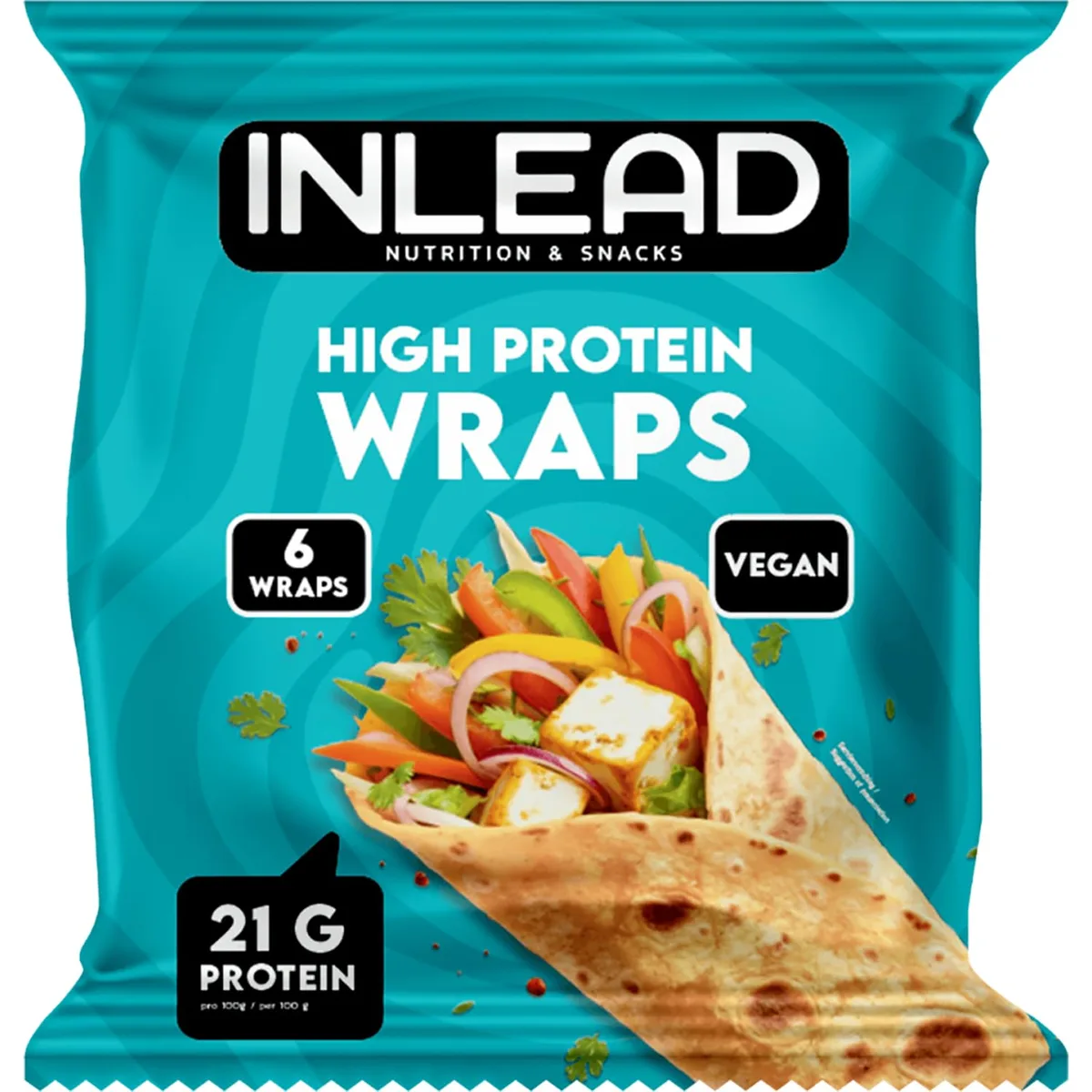 INLEAD - High Protein Wraps | Proteinreiche Tortillas | 6 Eiweißreiche Weizentortillas mit 21g Eiweiß pro 100g & weniger Kohlenhydraten - 6x 62g (372g)