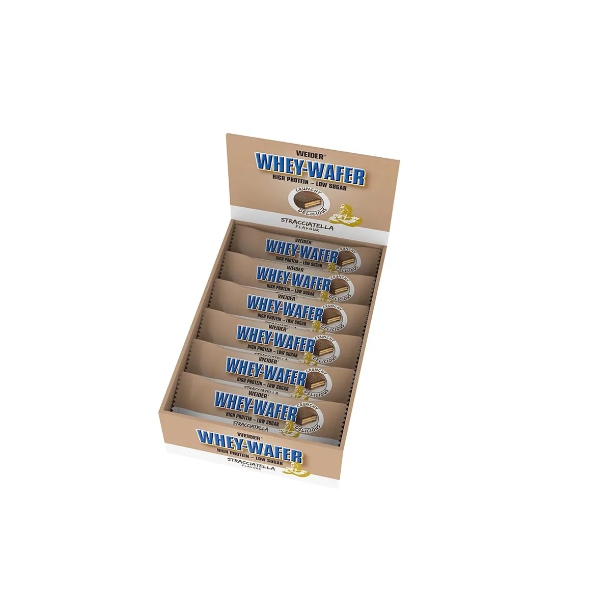 Weider - Whey Wafer - Knuspriger Proteinriegel mit 30% Eiweiß und Schokoladenüberzug - Wenig Zucker, Protein Snack - Box mit 12x35g - Stracciatella – Bild 6