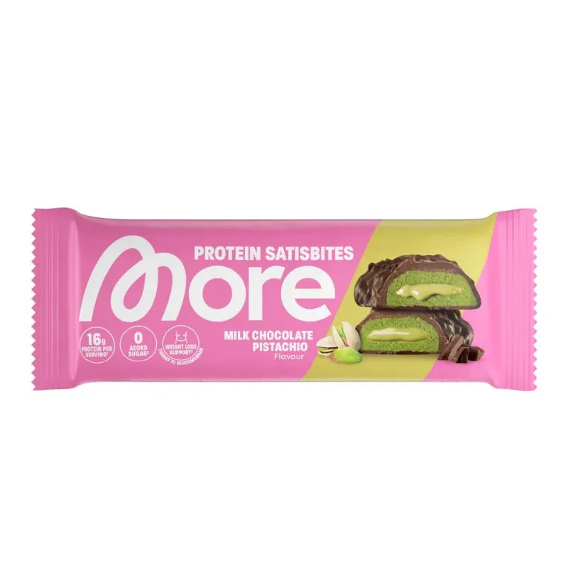 More Protein Satisbites 12 x 2x25g BOX / Milk Chocolate Pistachio – Bild 5